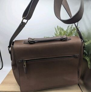 ALDO Messenger Bag Poly Urathane Brown Padded Laptop Divider Carry Handle 15x11